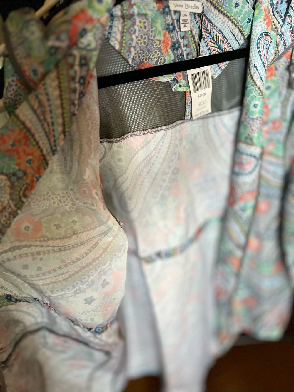 NWT Vera Bradley Paisley Floral Hooded Rain Jacket in Mint, Coral & Navy - Picture 3 of 3